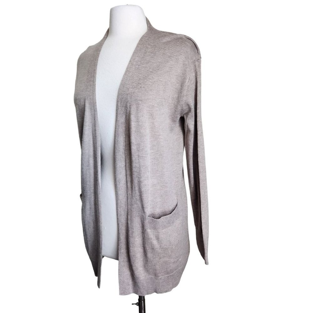 Luxury Premier Collection Small Tan Cashmere Wool‎ Blend Open Cardigan Pockets